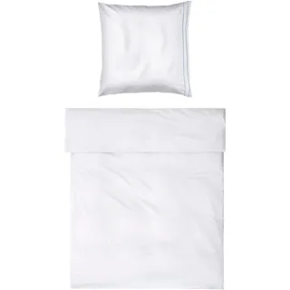 Möve Noblesse Bettwäsche Set Weiß/Hellblau 135 x 200 cm + 80 x 80 cm