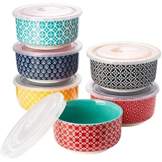 DOWAN Creme Brulee Schälchen mit Deckeln, 6 X 120ml Porzellan Souffle Förmchen Backofenfest, Auflaufform für Leckere Würzfleisch, Microwellen-, Airfryer-, Spülmaschinenfest, Ø 9,0cm-Mehrfarbig