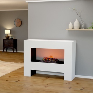 GLOW FIRE Elektrokamin 'Fallada' | Wasserdampf Kamin mit OMC 500 inkl. Holz in weiß als Raumteiler | HxBxT: 90x120x40 cm