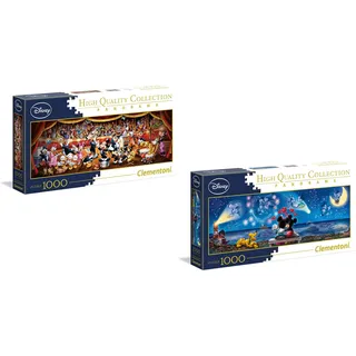 Disney 2 x 1000 teiliges Panorama-Puzzle Mickey & Minnie Mouse - Doppelpack, je 98x33cm / 38x13