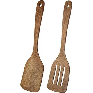 LuxusKollektion Pfannenwender Holz Pfannenwender Set Geschlitzt Massiv 30cm Spatel Antihaft braun