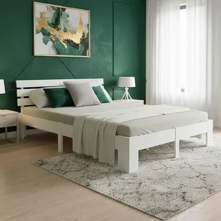 Homestyle4u Holzbett 160 x 200 cm Weiß