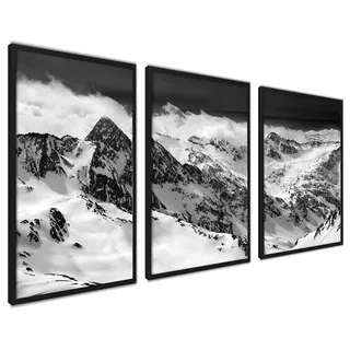 ag.art deco 3er Set Poster A3 Mit Rahmen Schwarz Wanddeko Wohnzimmer Flur | Natur 30x40 Bilder Berg für Wand Deko Wohnzimmer Winter Kunstdruck mit Motiven von -Weiße Berglandschaft, Ideal als Geschenk