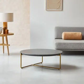 Couchtisch Konfetti grau aus Metall und Terrazzo 80 Anatole mit goldenem Gestell