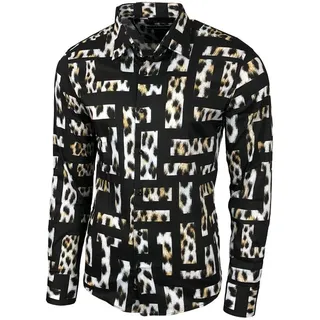Baxboy Langarmhemd Baxboy Herren Hemd Freizeitshemd Langarm Blumen Casual Shirt schwarz S
