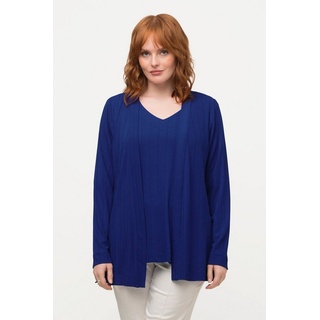 Ulla Popken Kurzjacke Slinkyjacke Rippstruktur Schalkragen offene Form blau 46/48