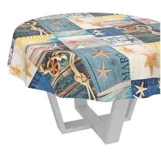 ANRO Wachstuchtischdecke abwaschbar Ø 140 cm Blau