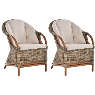 Krines Home Sessel 2er Set Rattansessel Korbsessel Wintergartensessel Sessel Clubsessel (Charles), mit Armlehne blau