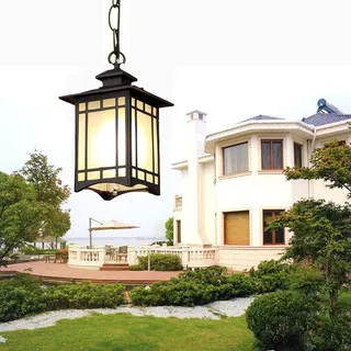 Schwarzer Anhänger LED Outdoor Deckenbeleuchtung Hänge Pendelleuchten Antik E27 Wasserdichter Rustikal Hängelampe Terrasse Balkon Garten Eingang Flur Balkon Pavillon Villa Trauben Rahmen pendant