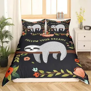 Bettwäsche Set 220x240 cm Faultier Motiv 3-teilig Mikrofaser