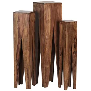 Lomadox Beistelltisch, braun, Massivholz, Landhaus, Säulen, 3er Set, 25/100/25 cm
