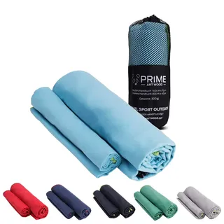 PRIME ART WOOD Mikrofaser Handtücher 2er Set Groß (200x100cm + 80x40cm), Schnelltrocknend, Saugstark, Super Weich, Reisehandtuch, Sporthandtuch, Badetuch (Türkis)