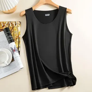 Damen Ice Silk Ärmelloses Tanktop Weste - schnell trocknend, hohe Dehnung, lockere Passform, einfarbig, Camisole für Sommer, O-Ausschnitt Sportweste (M Schwarz)