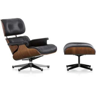 Vitra - Lounge Chair & Ottoman, poliert / Seiten schwarz, Nussbaum schwarz pigmentiert, Premium Leder F nero (neue Maße)