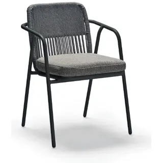 Stapelsessel Lou Aluminium black  Kordel - Mélange grau mit Kissen