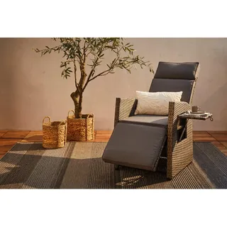 Ambia Garden Garten-Relaxsessel, Grau, Metall, Kunststoff, Textil, Füllung: Schaumstoff, 57x73x105 cm, integrierter Tisch, Gartenmöbel, Liegestühle