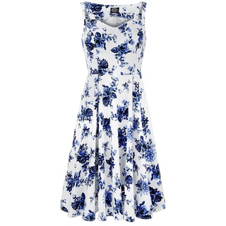 H&R London - Rockabilly Kleid knielang - Blue Rosaceae Swing Dress - S bis 3XL - für Damen - Größe M - multicolor - M