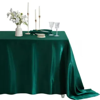Chickwin Satin Tischdecke Rechteckig Seidig-Weiche Knitterfrei Abwaschbare Tischdecke für Hochzeit, Party, Bankett, Geburtstag, Tischdekoration, Innen und Außenbereich (Dunkelgrün,152 x 260 cm)