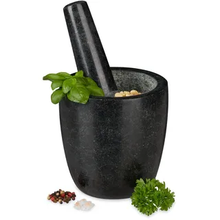 Relaxdays Granit Mörser mit Stößel Ø 13 cm 500 ml schwarz