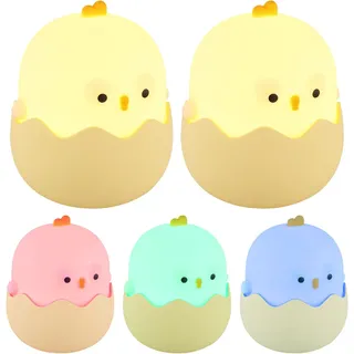 Kinderleuchte Tischleuchte LED Kinderlampe Nachtlicht Nachttischlampe Huhn, RGB Farbwechsel, Touchdimmer, Timer, LxBxH  10,7x10,3x12,8 cm, 2er Set