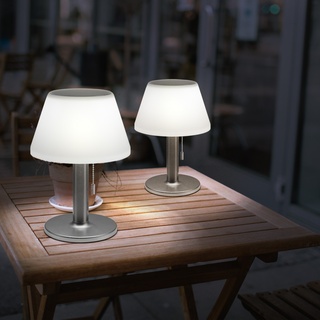 2er Set LED Solar Tisch Lampen Terrassen Außen Beleuchtung Garten Edelstahl Design Leuchten weiß