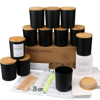 MILIVIXAY Mattierte schwarze Kerzengläser aus Glas mit Deckeln und Kerzenherstellungs-Sets, leere Kerzengläser im Großpack zum Kerzenmachen, Gewürz- und Pulverdosen, 12er-Pack, 355 ml