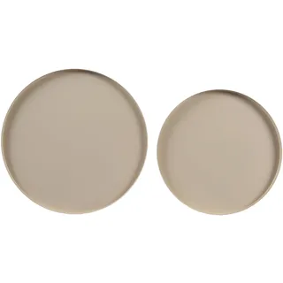 Tablett Rund Metall 30-35cm Sandfarben matt 2er Set - Zum Servieren & Dekorieren Robust - Serviertablett Dekoschale Dekotablett - Serving Tray - Skandinavisch Schlicht Dekoteller Home Decor