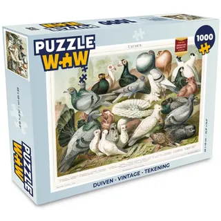 MuchoWow Puzzle Tauben - Vintage - Zeichnung, 1000 Puzzleteile, Foto-Puzzle, Bilderrätsel, Puzzlespiele, Klassisch bunt 48 cm x 68 cm x 2 cm