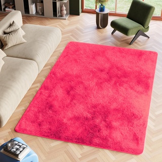 TAPISO Silk Teppich Shaggy rutschfest Pink Einfarbig Antirutsch Hochflor Langflor Weich Modern Schlafzimmer Wohnzimmer Bedvorleger ÖKO-TEX 140 x 200 cm