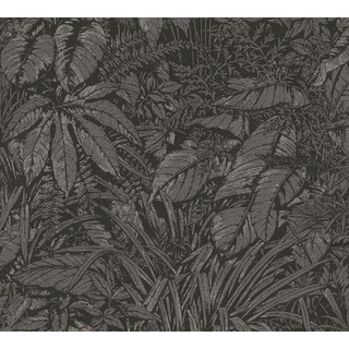 Livingwalls Tapete Schwarz Grau - Dschungel Tapete 395606 - hochwertige Vliestapete floral mit dezentem Metalliceffekt in Silber Gold- 10,05m x 0,53m