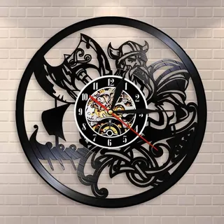 Skandinavische Wikinger Pray Odin Asgard Valhalla Mittelalterliche Wikinger-Wanduhr Thor Ragnarok Nordische Runen Nordland Axt-Wanduhr Durchmesser 30cm 7 Farben Veränderbare Wand-Rekord-Kunstuhren