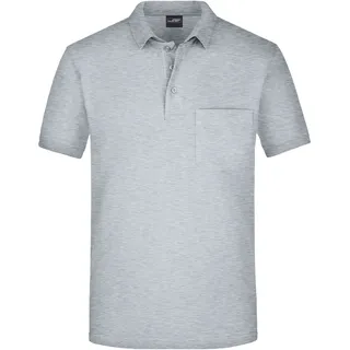 James & Nicholson Herren Piqué Polo Pocket Klassisches Poloshirt mit Brusttasche grau L