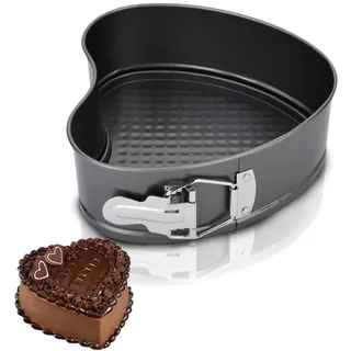 Penbinmall Backform Herz 22CM, Kuchenform Springform mit Antihaftbeschichtung, Kuchenform mit Flachboden, Kleine Kuchenbackformen mit Flachboden für Kuchen Backen, Kohlenstoffstahl, Schwarz