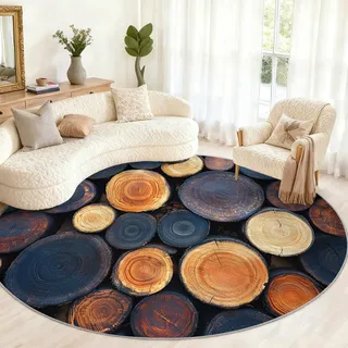 Generisch Runder Teppich mit Holzmaserung, 240 cm, Landhaus-Themenbereich, Teppiche für Wohnzimmer, groß, waschbar, runde Teppiche für Schlafzimmer, Esstisch, Heimdekoration