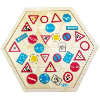 HESS SINCE 1990 - Mosaik Holzpuzzle für Kinder, 24 Teile, ab 3 Jahren, Verkehrszeichen Kinderpuzzle, aus dem Erzgebirge