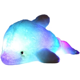Kreative Nacht Bunte LED-Licht Weich Spielzeug leuchtende Stuffed Delphin Plüschtiere Relax Kissen Puppen Geschenke(Blau)