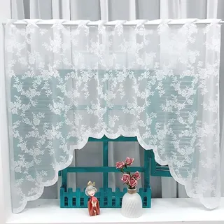 NSXIN Scheibengardinen Halbtransparent Voile Jacquard Bistrogardinen, Spitze Küchengardinen mit Schmetterling Blume Vorhänge für Fenster Küche Wohnzimmer (Rosen,H100 x B150 cm (1er Pack))