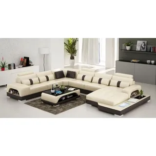 Leder U Form Wohnlandschaft Couch Big XXL Sofa LED USB Polster Ecke Garnitur Eck