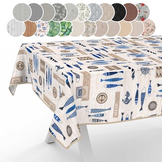 Stoff Tischdecke Tischwäsche Textil Tischtuch Baumwolle Polyester Gewebe abwaschbar pflegeleicht, in rund oval eckig Maritim 100x140cm mit Saum (Eingefasst)