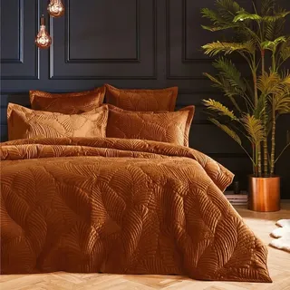 Paoletti - "Palmeria" Gesteppt-Bettwäsche-Set, Samt RV3326 (Doppelbett) (Rostfarben) - Bunt