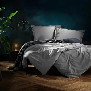 Lorena Uni Mako-Satin Bettwäsche Classic Stehsaum 155x220 cm + 80x80 cm | taube - grau