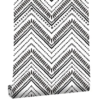 ICYEHAO Selbstklebende Tapete Schwarz Weiß, 44.5 x 1000 cm Tapete Schwarze Streifen Modern Geometrische Tapeten Tapeten Fischgrät Vintage Möbelfolie Selbstklebend für Wohnzimmer Schlafzimmer Küche