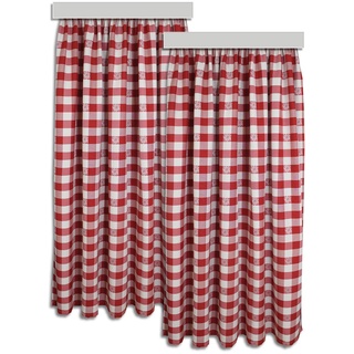 SeGaTeX home fashion Set Dekoschal „Karo mit Edelweiß“ in Rot 2-er-Pack rot-Weiss / 2 Stück Landhaus-Vorhang mit Reihband