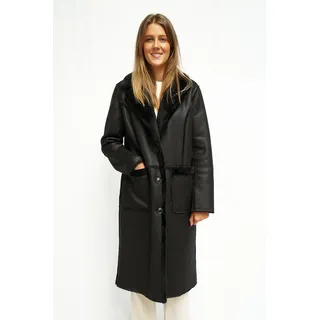FUNK since 1776 Lederimitatmantel stylisch lang mit Reverskragen aus Fellimitat schwarz 42