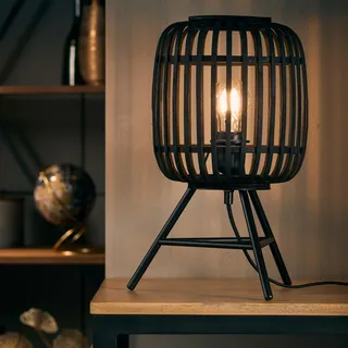 Lightbox Boho Tischlampe - 41 x 16 x 16 cm - Tischleuchte mit schwarzen | Tischlampe, 41 x 16 x 16 cm, E27, max. 60 W, Schalter, Metall/Bambus