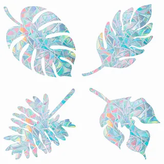 GORGECRAFT 16 STÜCKE Blatt-Fenster-Kleber Anti-Kollisions-Regenbogen-Fensterglas-Warnaufkleber Für Vögel, Palmblätter, Aufkleber, Nicht Klebende, Prismatische Vinylfolie Für Schiebetüren, Fensterglas
