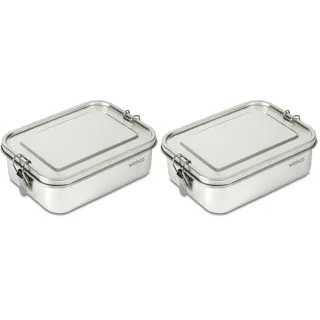 wenco Lunchbox aus Edelstahl, Mit 2 Fächern, Brotdose groß mit 850ml Fassungsvermögen, Wasserdicht, Spülmaschinengeeignet, inkl. Ersatz-Silikonring, 18,5 x 14 x 5,5 cm, Silber (Packung mit 2)