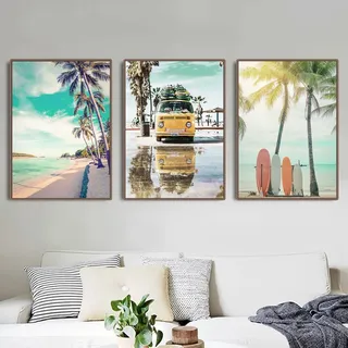 TROYSINC 3er Premium Modern Poster Set, Strand Leinwandbilder, Sommer Landschaft Wandbilder, Stilvolle Ohne Rahmen Kunst Bilder für Wohnzimmer (Stil A,21 x 30 cm)