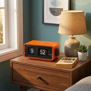 Retro Radiowecker mit Klappziffern Anzeige, PLL FM Radio, Vintage Design Wecker, Schlummerfunktion, Alarm per Radio oder Summer, Schwarz