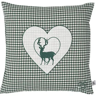 myZirbe Zirbenkissen Bestickt mit Hirsch und Herz grün karriert Größe 40x40 cm befüllt mit Zirbenflocken aus Zirbenholz
